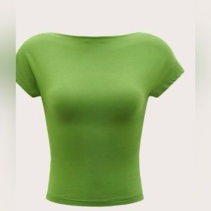 Green open back short sleeve shirt